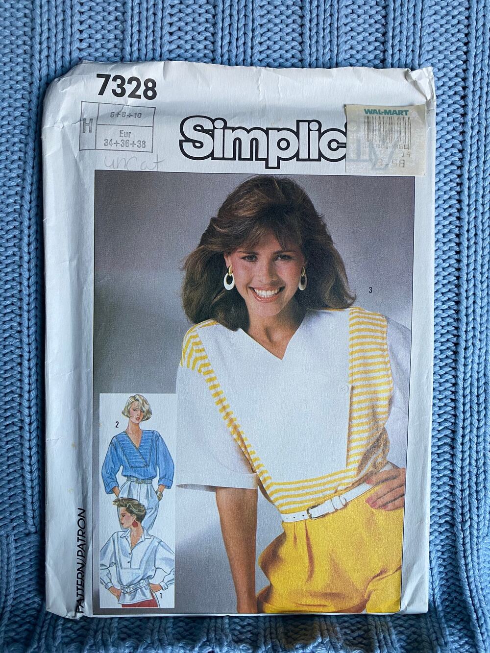 Simplicity 7328 Sewing pattern pullover top 1980s size 6 8 10